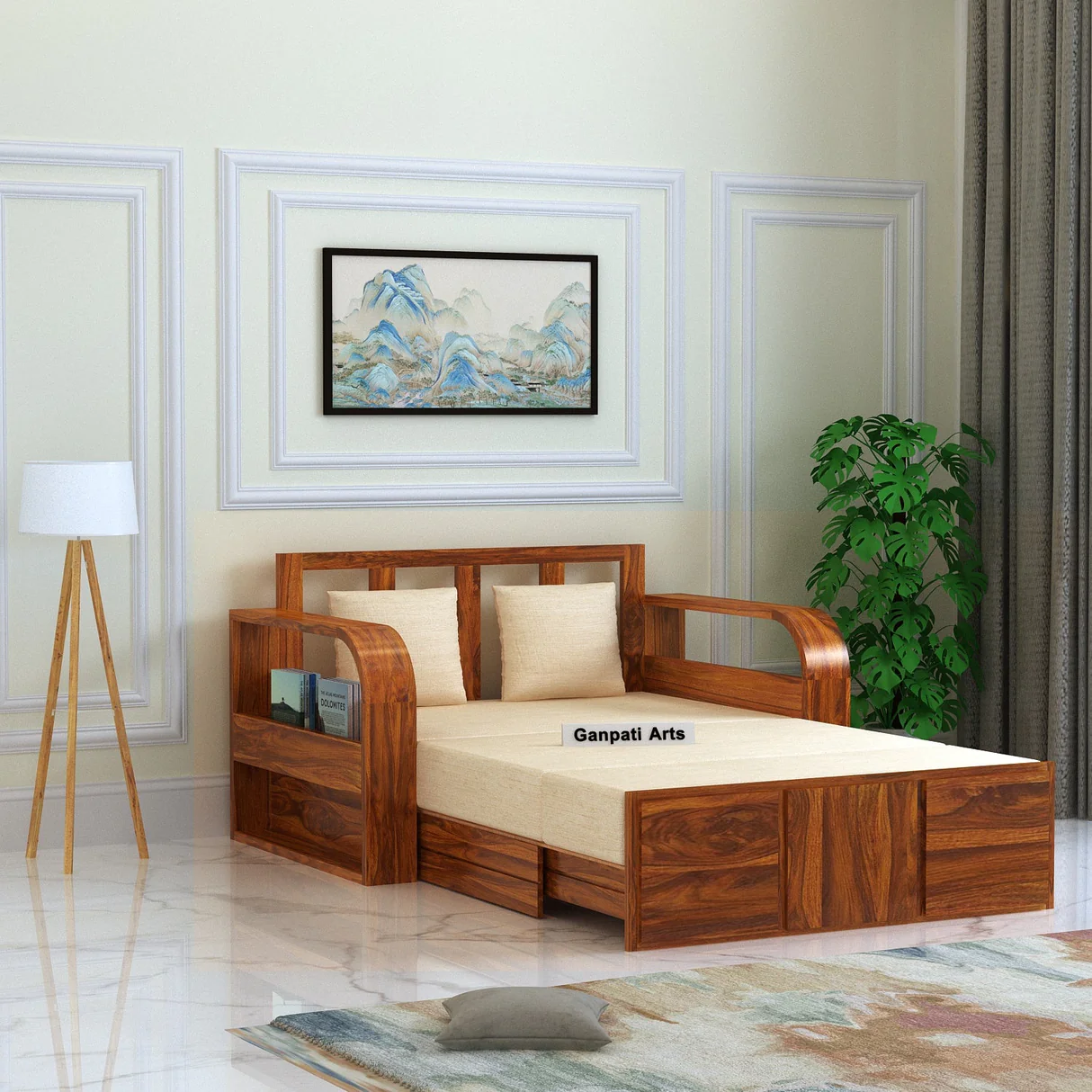 2-SEATER-SOFA Scott Solid Sheesham Wood 2 Seater Sofa Cum Bed - Image 1