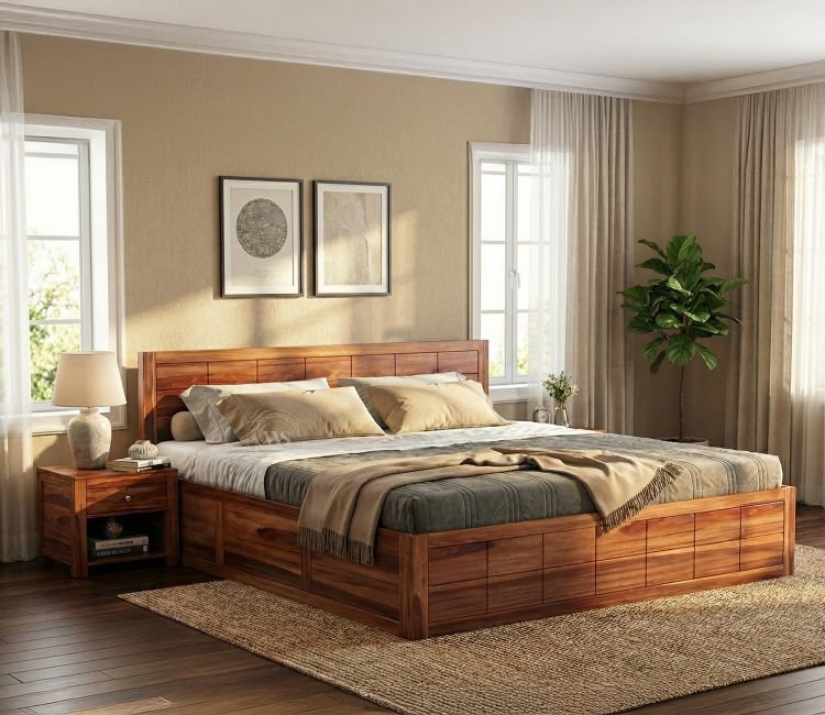 bed Wood Bed With Box Storage - Image 1